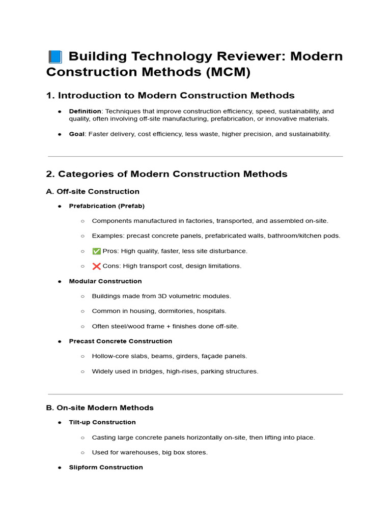 Modern Construction Methods Overview | PDF | Concrete | Structural ...