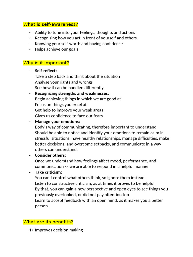 Self Awareness | PDF