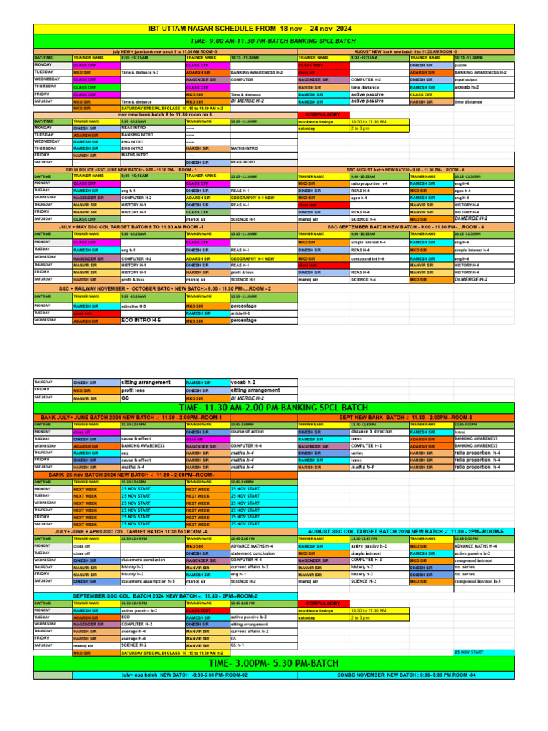 IBT Uttam Nagar Delhi - SCHEDULE - 18 Nov-24 Nov | PDF