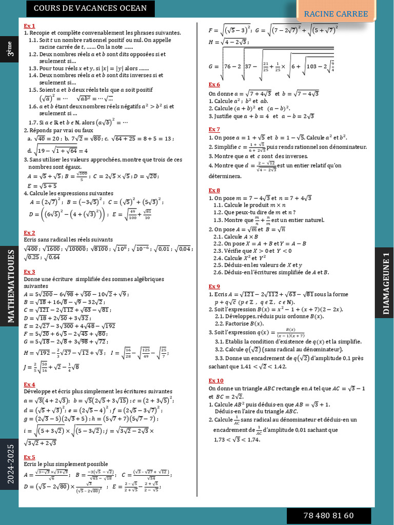 Racines carrées et simplifications mathématiques | PDF | Nombre ...