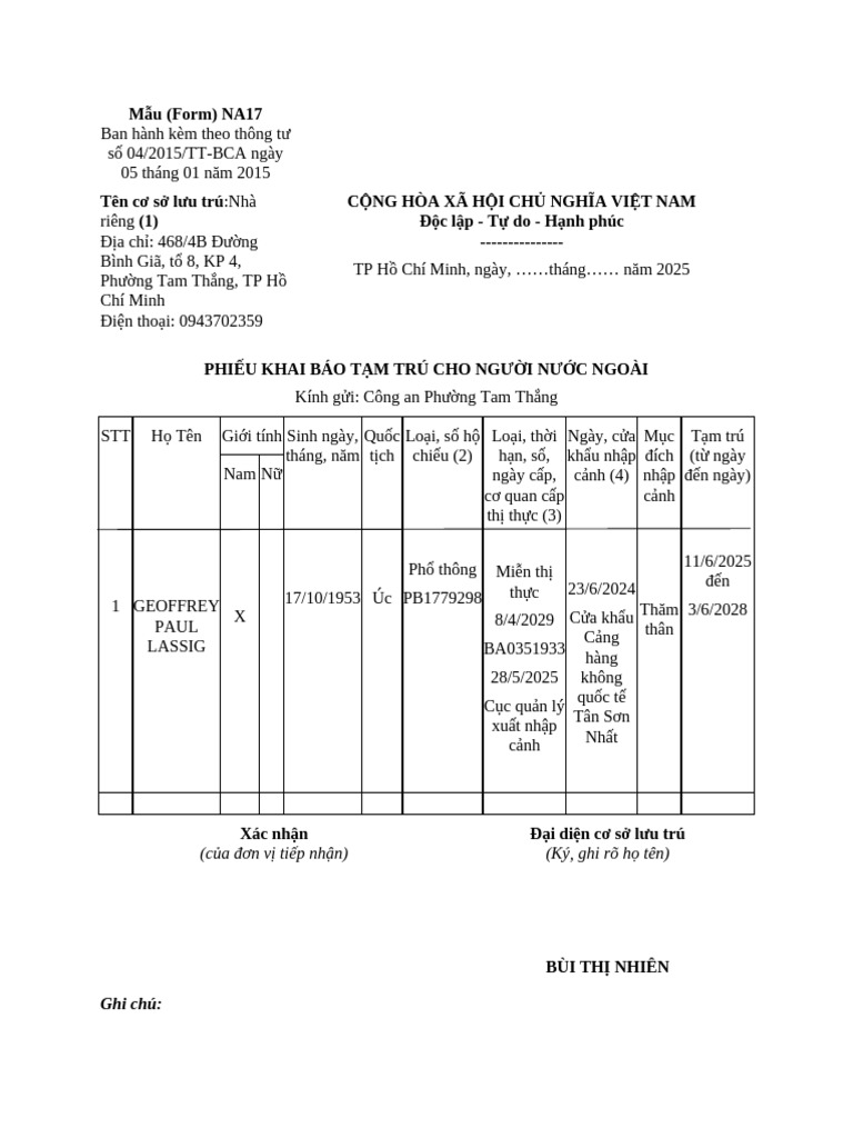Mẫu (Form) NA17 | PDF