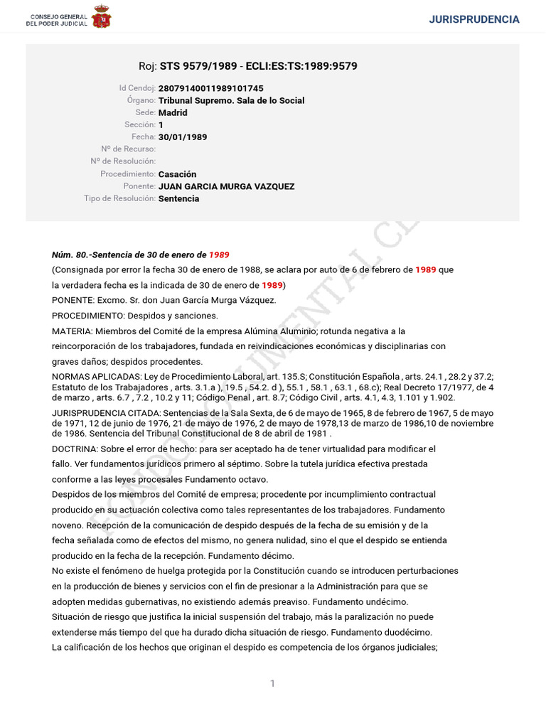 STS_9579_1989 | PDF | Sentencia (ley) | Caso de ley