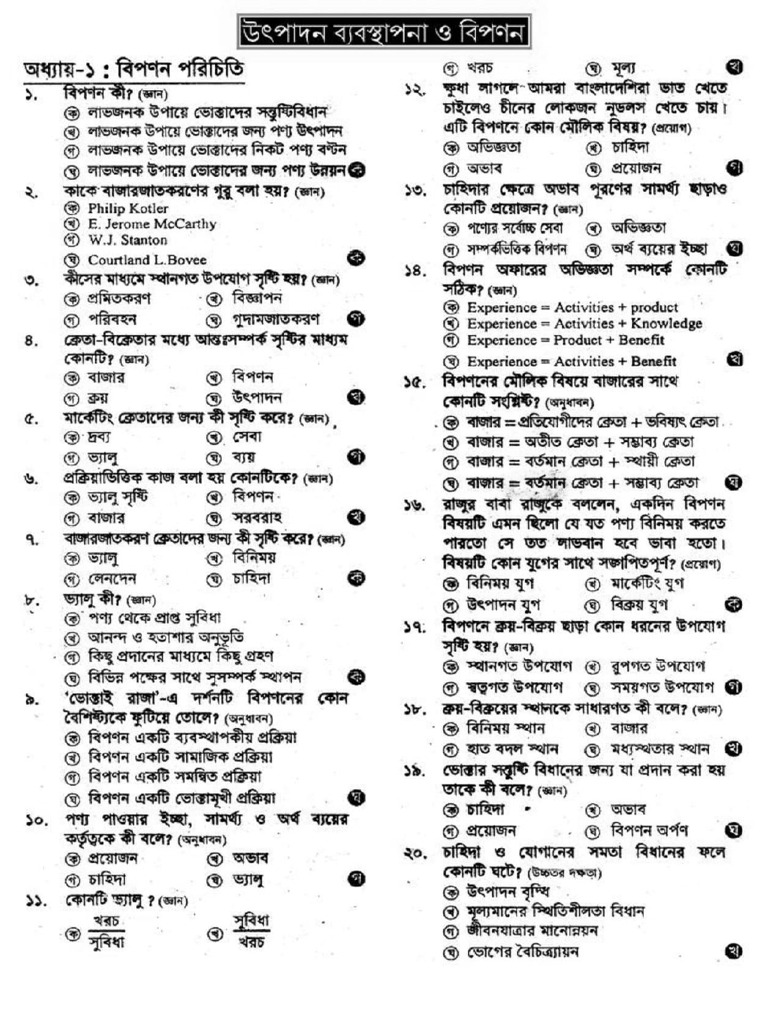 HSC Production 2nd Paper MCQ | PDF