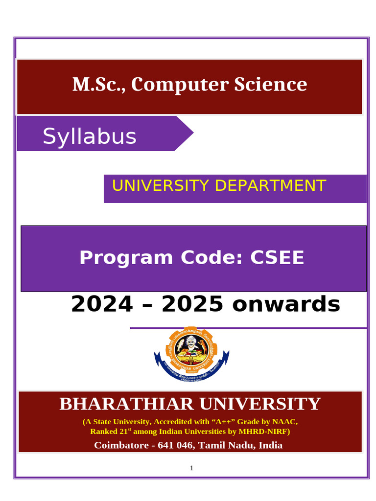M.Sc. Computer Science Syllabus 2024-2025 | PDF | Matrix (Mathematics ...