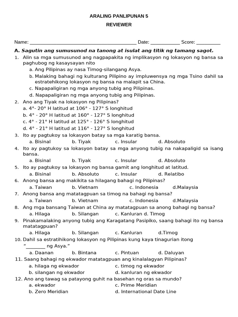 Weekly Test Q1 Week 4 Reviewer | PDF