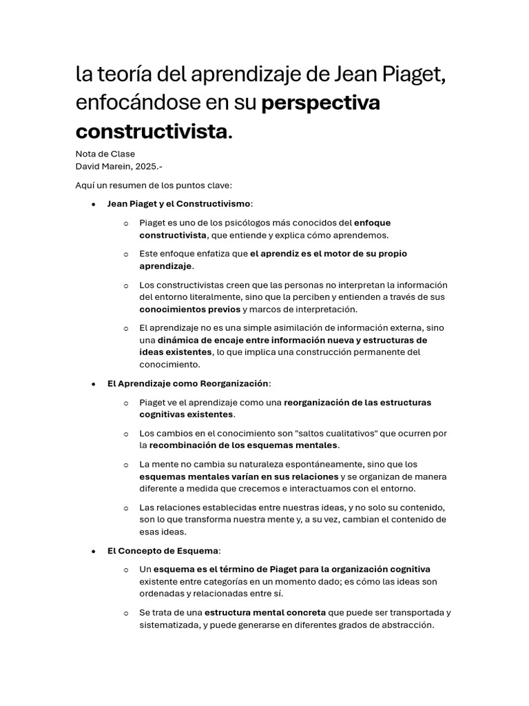 Teoría del Aprendizaje de Piaget | PDF | Esquema (psicología) | Aprendizaje