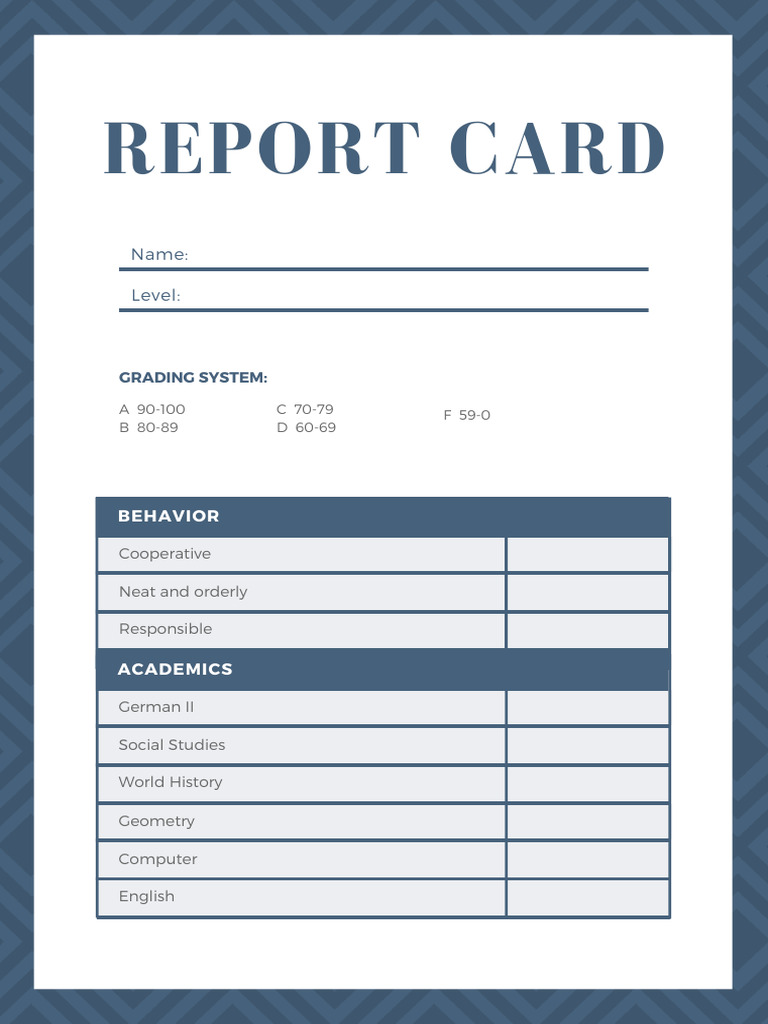 Report Card: Name: Level | PDF