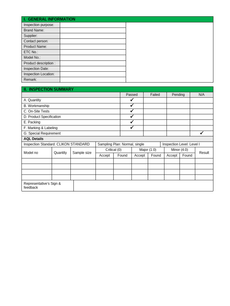 Product Inspection Summary Report | PDF