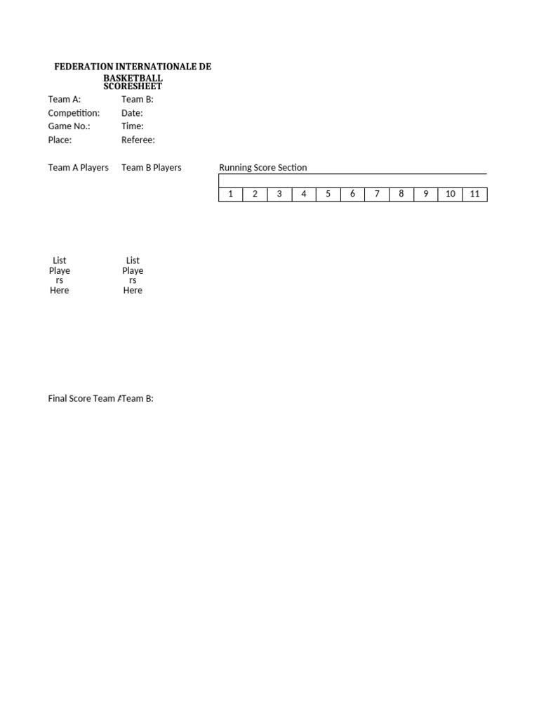 FIBA Basketball Scoresheet Template | PDF