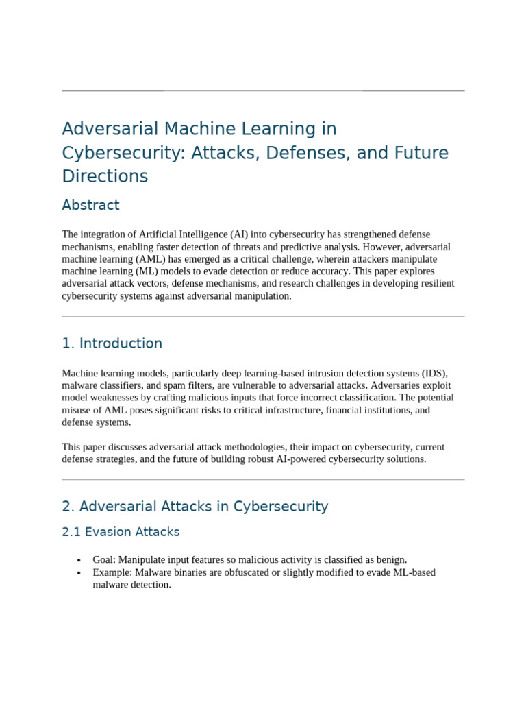 Adversarial AI in Cybersecurity: Strategies | PDF | Machine Learning ...