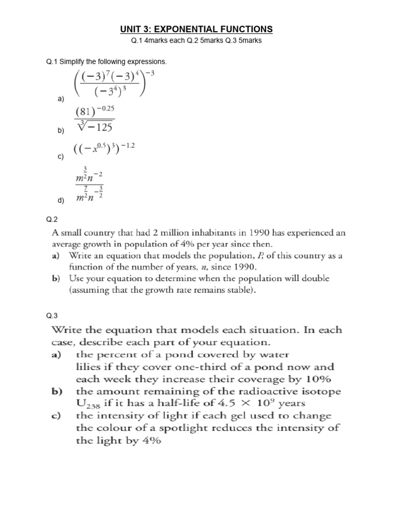 Exponential Functions Practice Questions | PDF