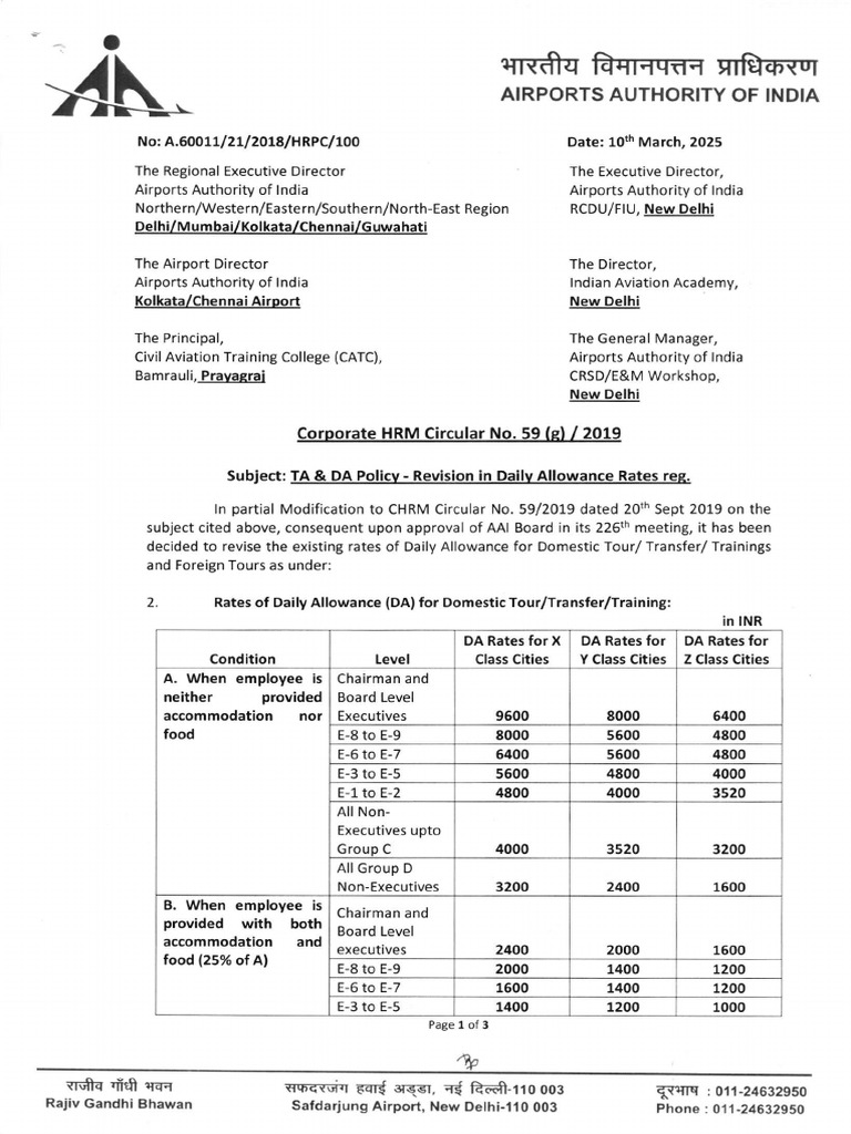 Revised Daily Allowance Rates AAI | PDF | Aviation Safety | Aviation