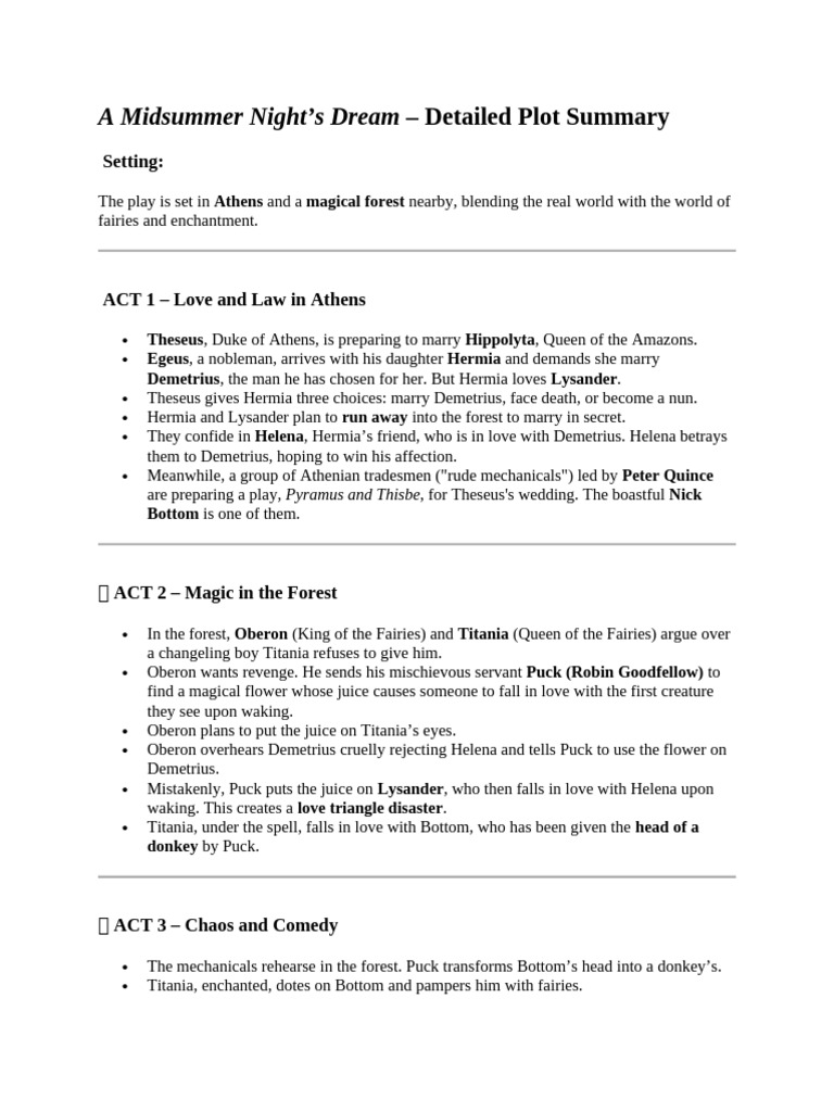 A Midsummer Night - Plot Summary | PDF | A Midsummer Night's Dream ...