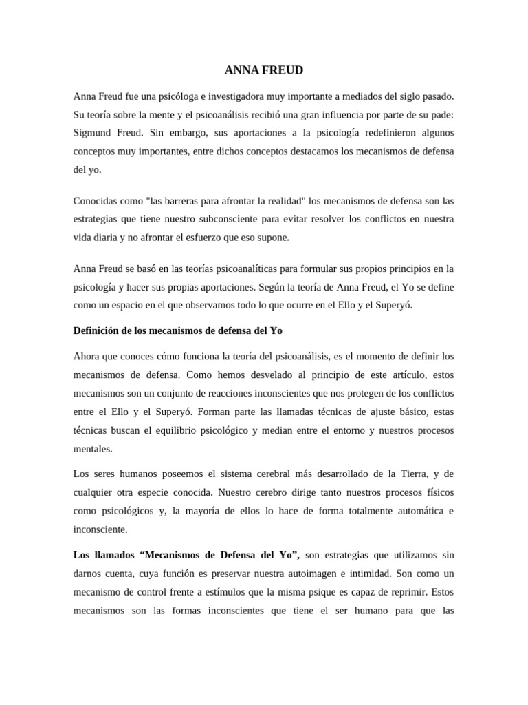 Mecanismos de Defensa del Yo en Psicología | PDF | Psicoanálisis ...