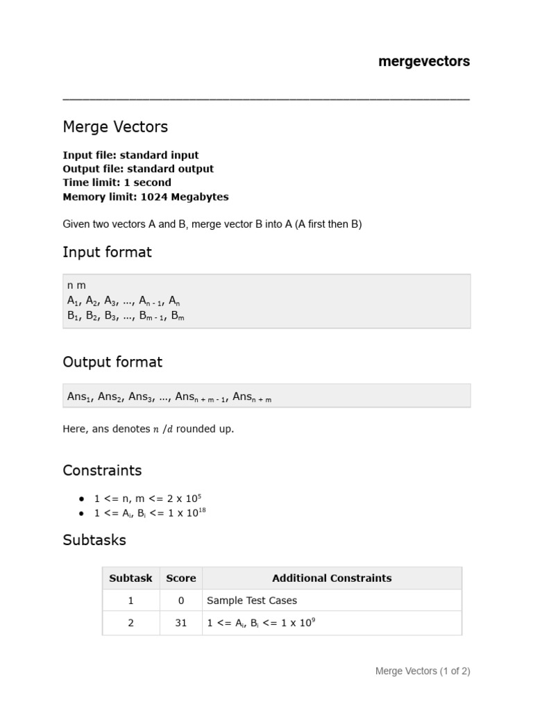 Merge Two Vectors Efficiently | PDF
