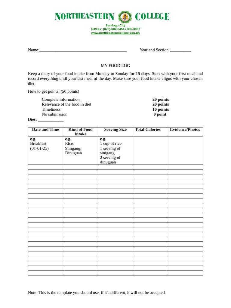 My Food Log-Template | PDF