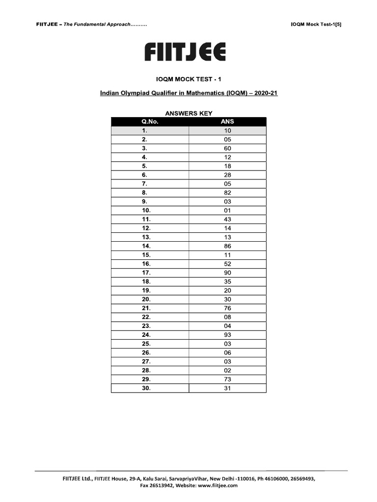 Ioqm Mock Test-1 Key 23-07-2025 | PDF