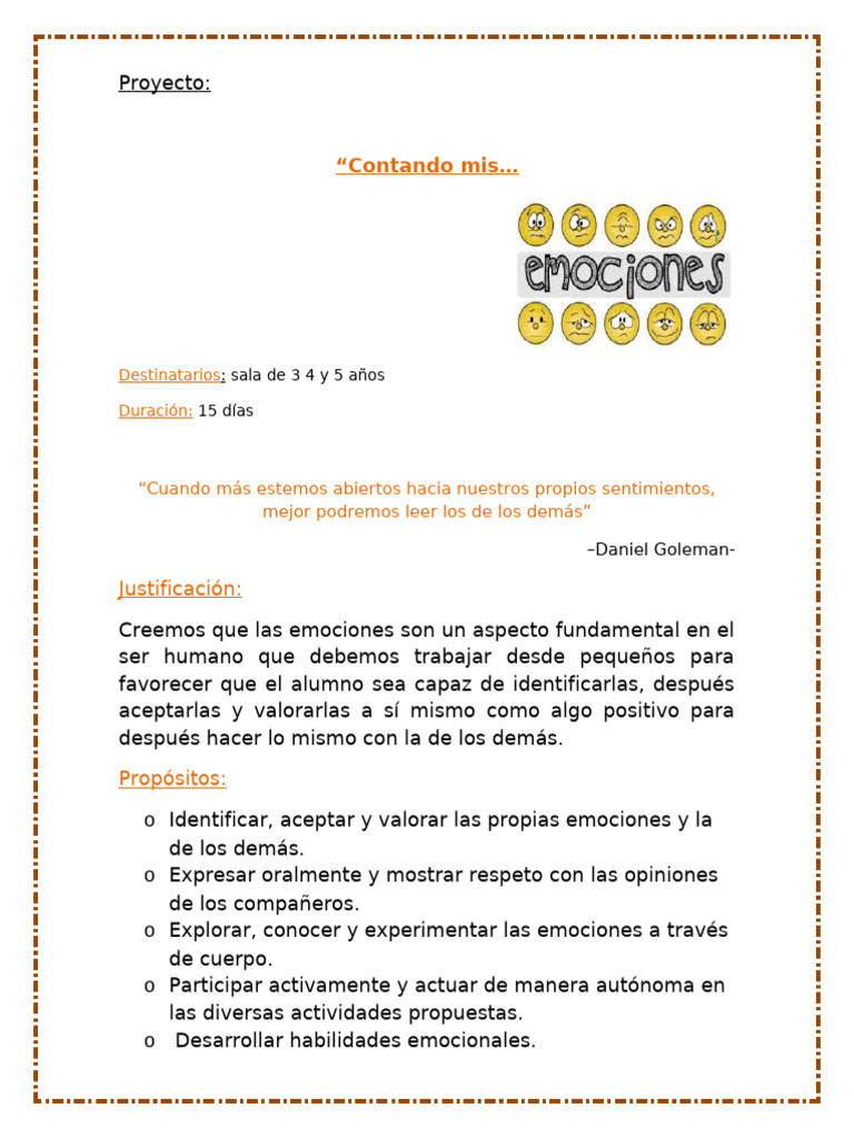 Proyecto de Educación Emocional Infantil | PDF | Las emociones | Enseñando