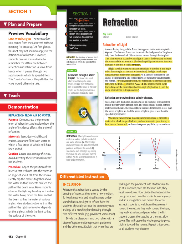 Section 1 Refraction | PDF | Refraction | Light