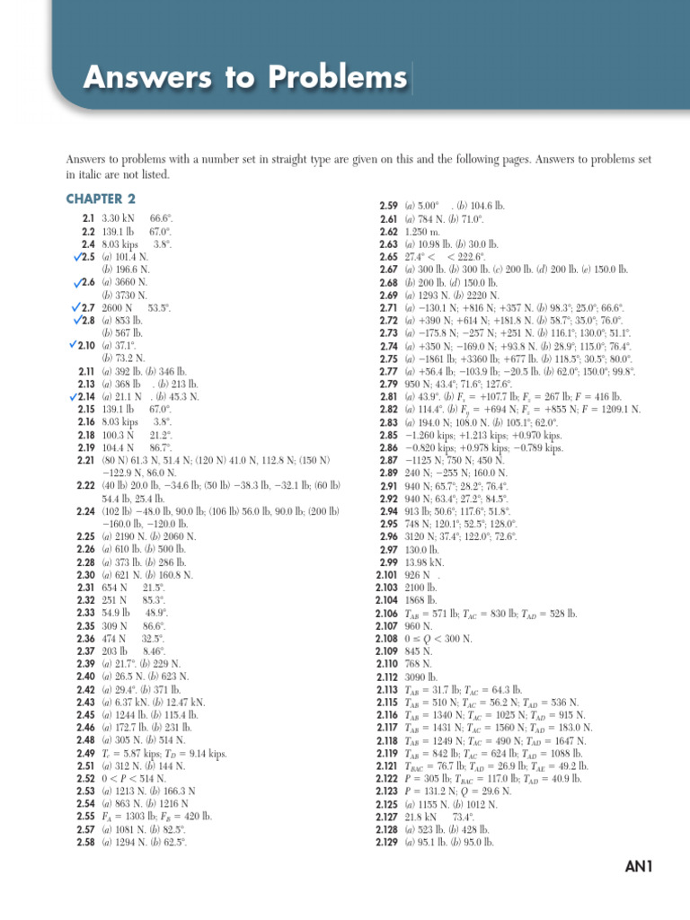 Answer For Vector Mechanics For Engineers Statics and Dynamics 10th c2013  TXTBK | PDF