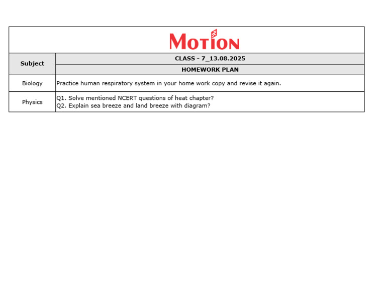 Class 7 Homework: Biology & Physics Tasks | PDF