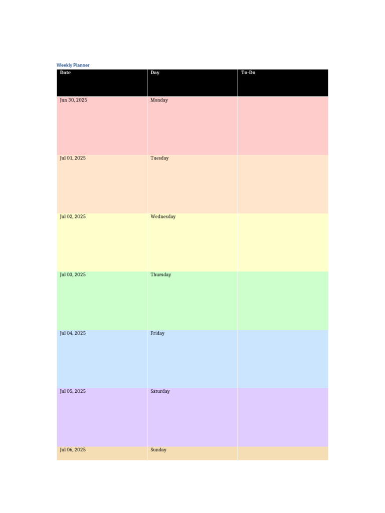 Weekly Planner Template 2025 | PDF