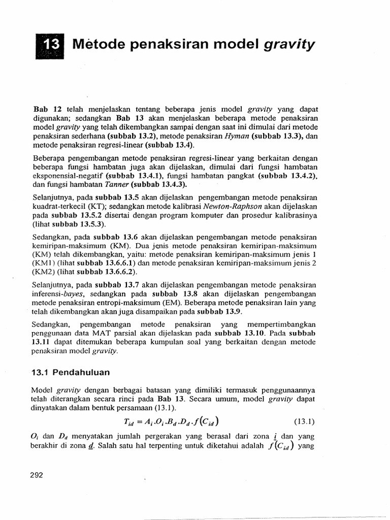 Metode Penaksiran Model Gravity Transportasi | PDF