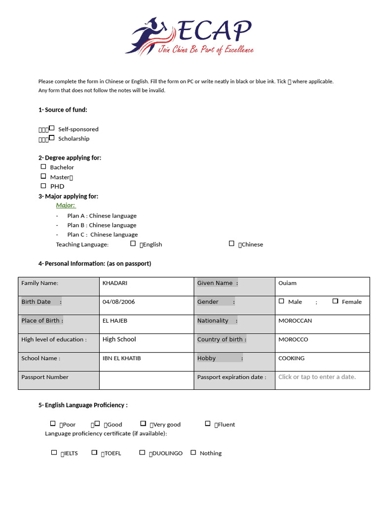 Completed Application Form ECAP 4 (1) | PDF