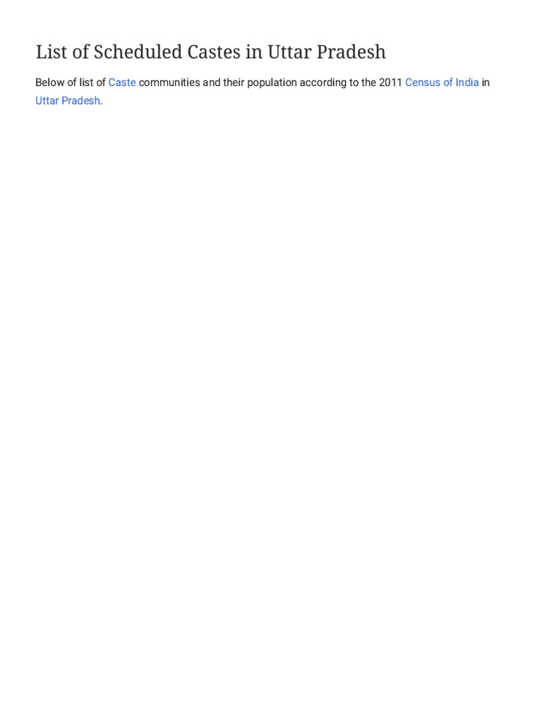 Scheduled Castes List in UP | PDF | Demographics Of India | Social ...