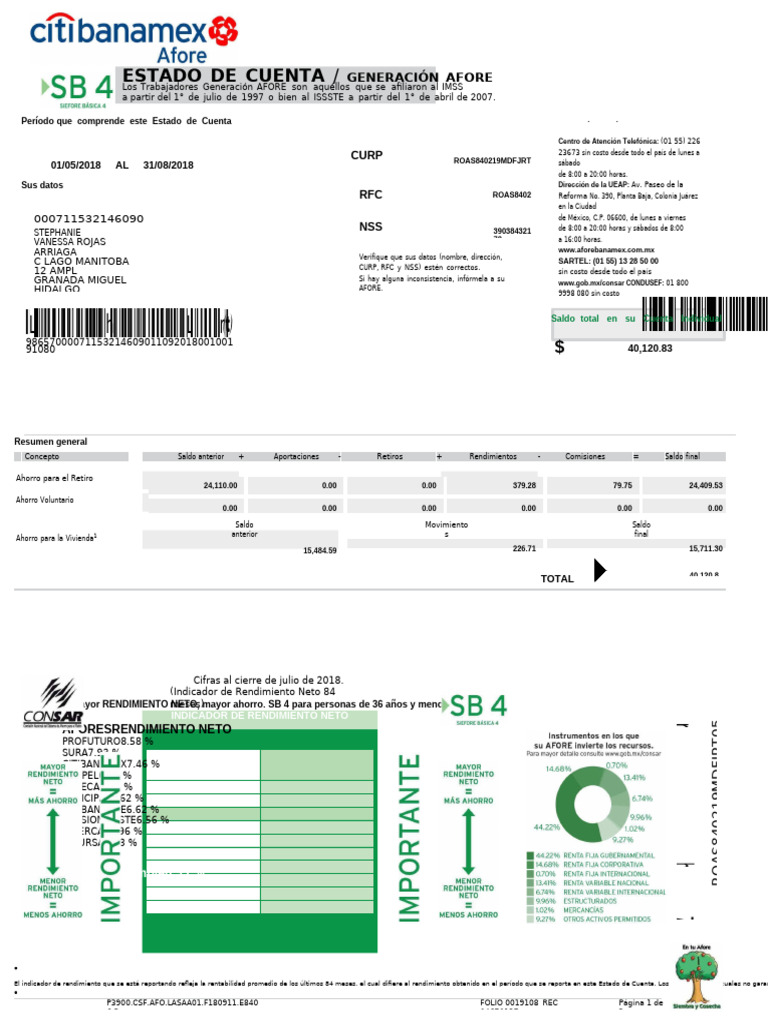 Estado de Cuenta AFORE BANAMEX 2018 PDF Dinero Economias