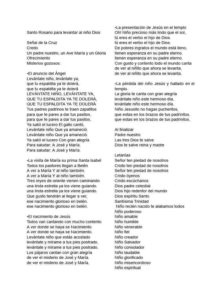 Rosario para levantar al Niño Dios | PDF | María, madre de Jesús ...