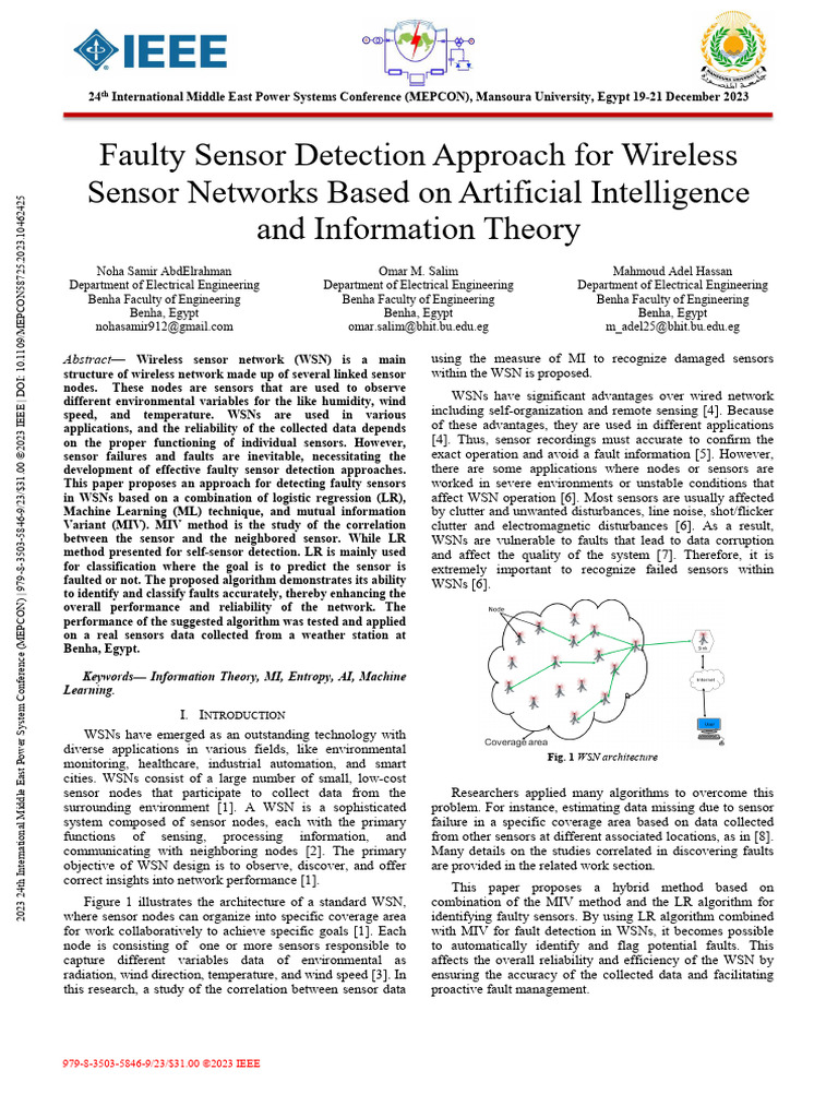 Fault Detection in Wireless Sensor Networks | PDF | Statistical ...