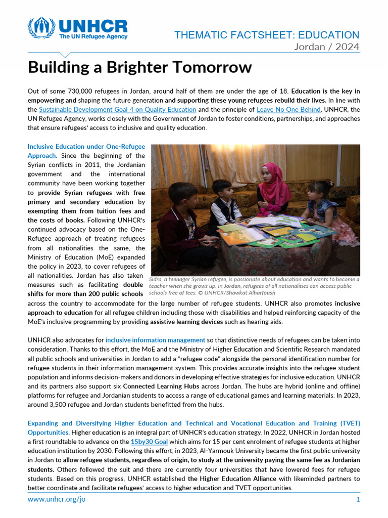 Education for Refugees in Jordan 2024 | PDF | United Nations High ...