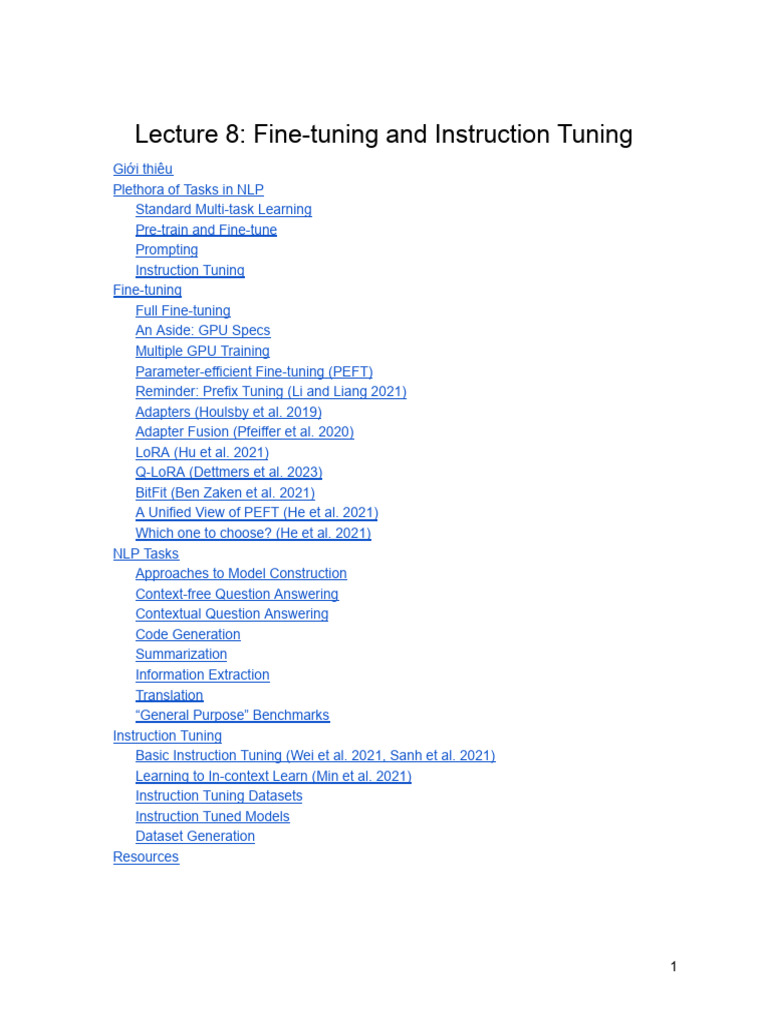 Lecture 8 Fine Tuning and Instruction Tuning | PDF