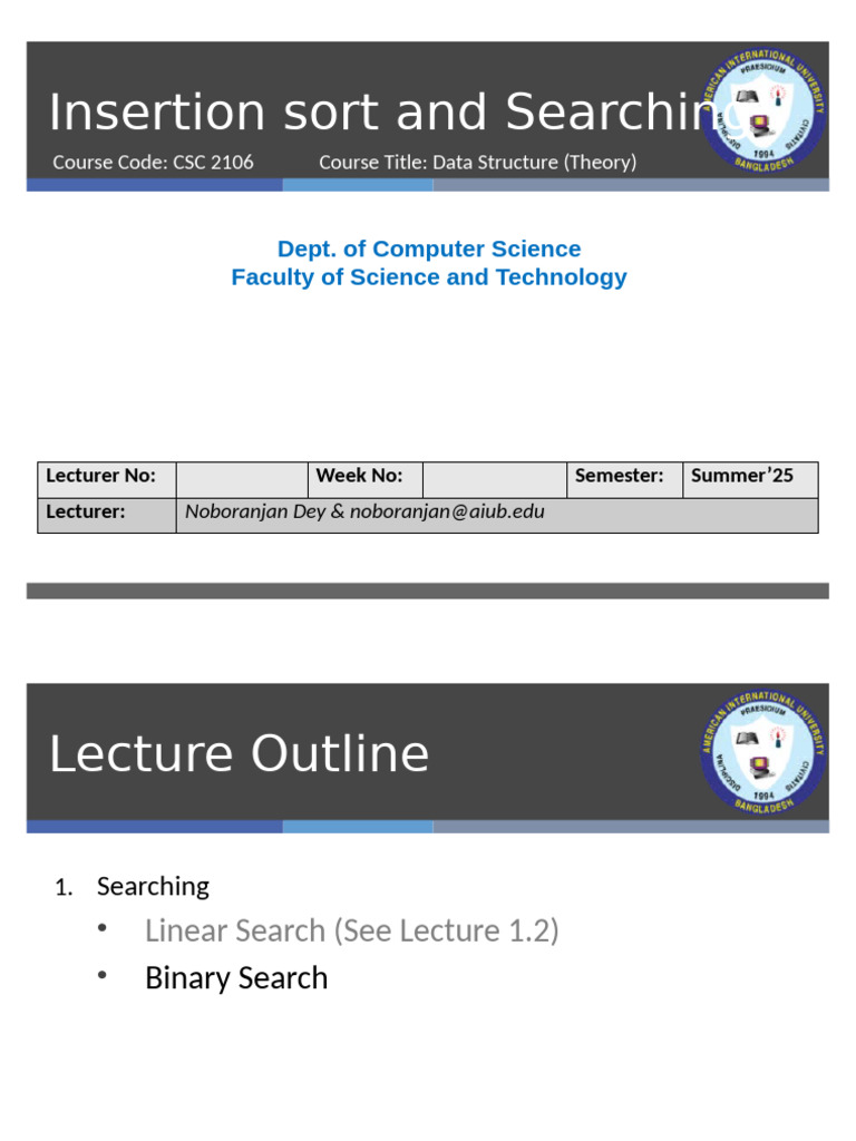 Insertion Sort and Search Algorithms | PDF | Theoretical Computer ...