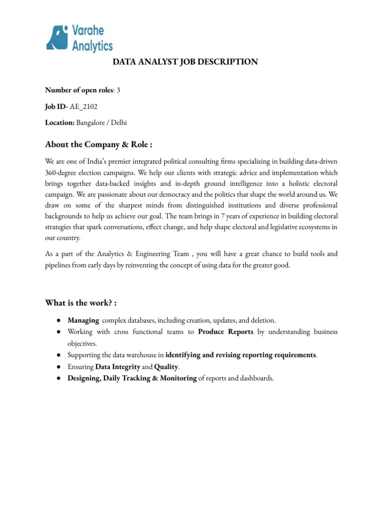 JD - Data Analyst (DA) For 2024 Hiring | PDF | Data | Cognitive Science