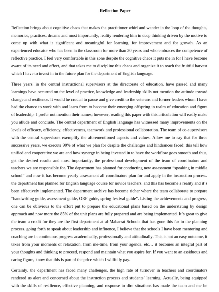 Zakaria Education Centre Reflection | PDF | Reflective Practice | Learning