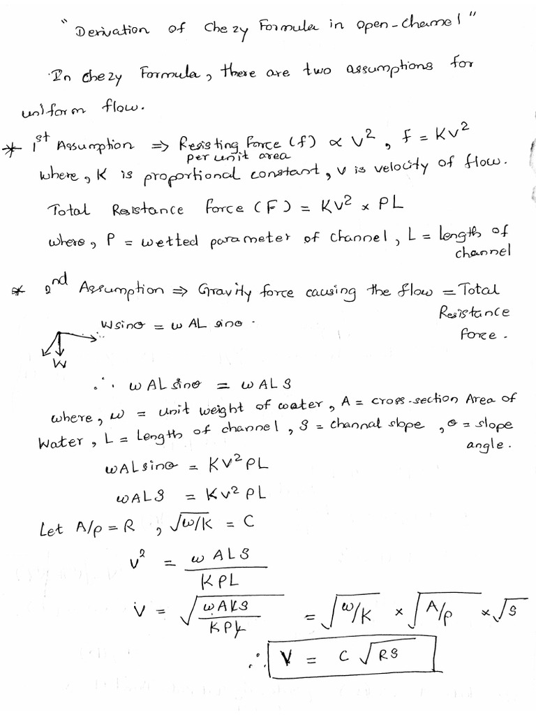 Derivation of Chezy Formula | PDF