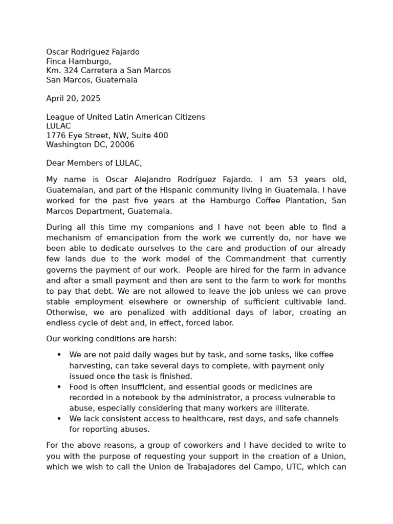 Union Formation Request for Coffee Workers | PDF | Employment | Salary