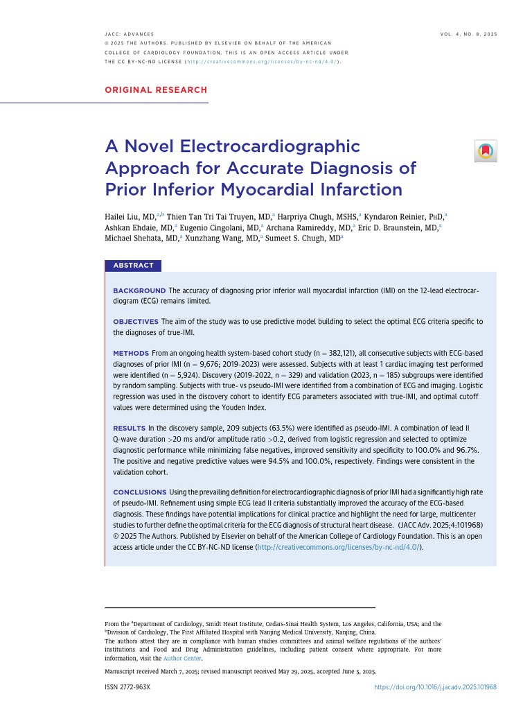 Liu Et Al A Novel Electrocardiographic Approach For Accurate Diagnosis ...