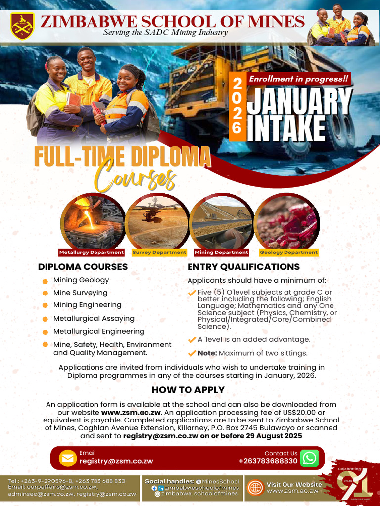 Zimbabwe School of Mines 2026 Intake | PDF | Qualifications ...
