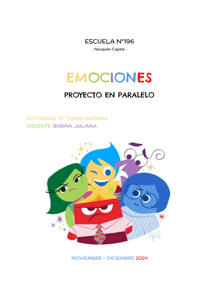 Emociones en Preescolar: Proyecto Intensamente | PDF | Las emociones ...