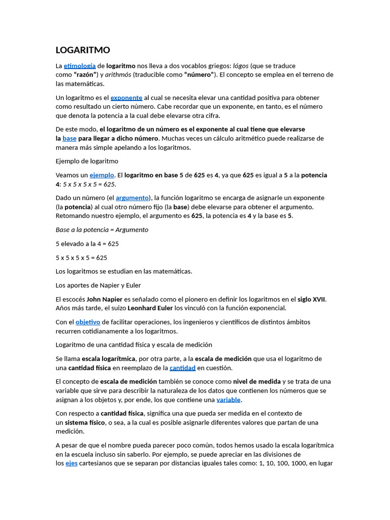 Logaritmos y Euler en el siglo XVIII | PDF | Logaritmo | Exponenciación