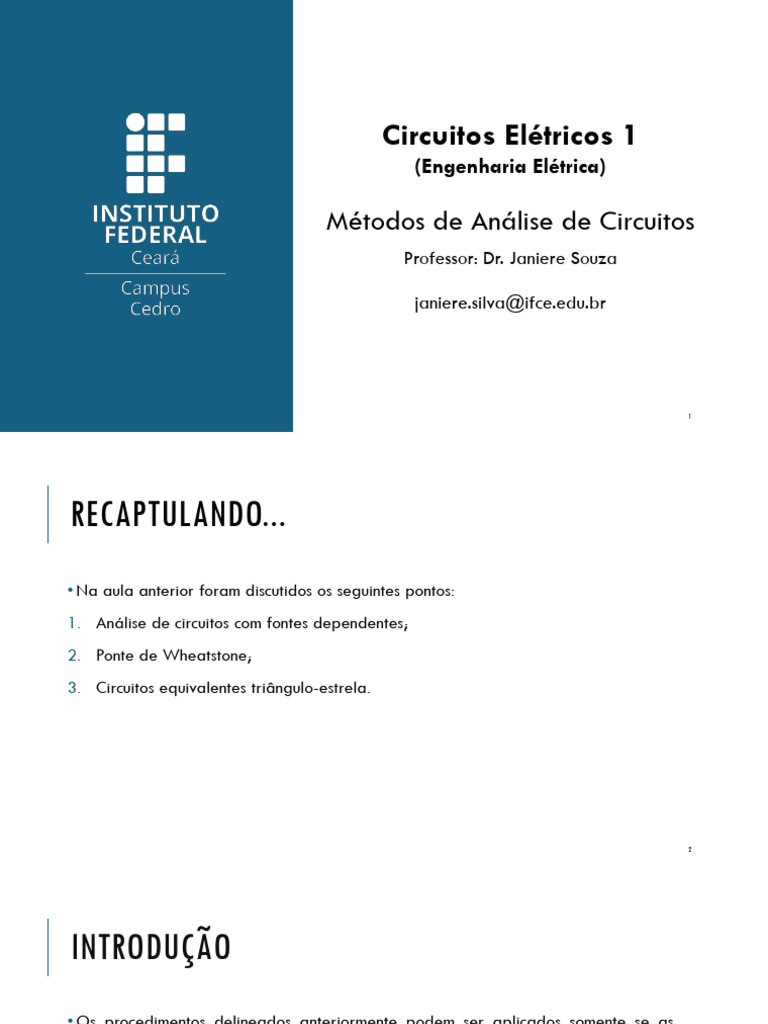 Métodos de Análise de Circuitos Elétricos | PDF | Rede elétrica ...
