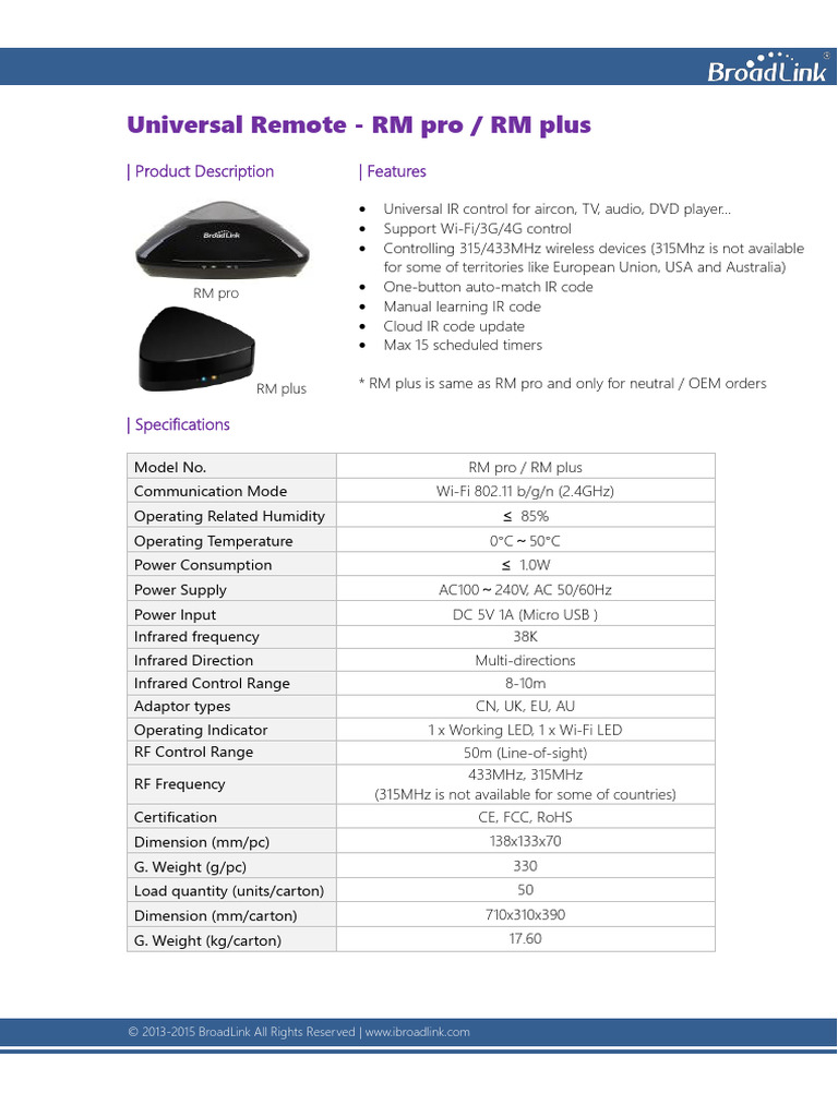 Universal Remote RM Pro/Plus Features | PDF | Wi Fi | Ieee 802.11