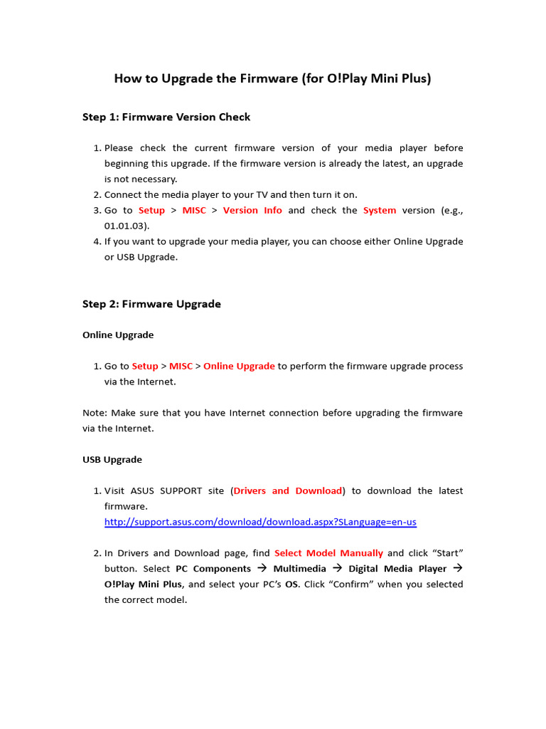 O!Play Mini Plus Firmware Upgrade Guide | PDF | Usb | Usb Flash Drive