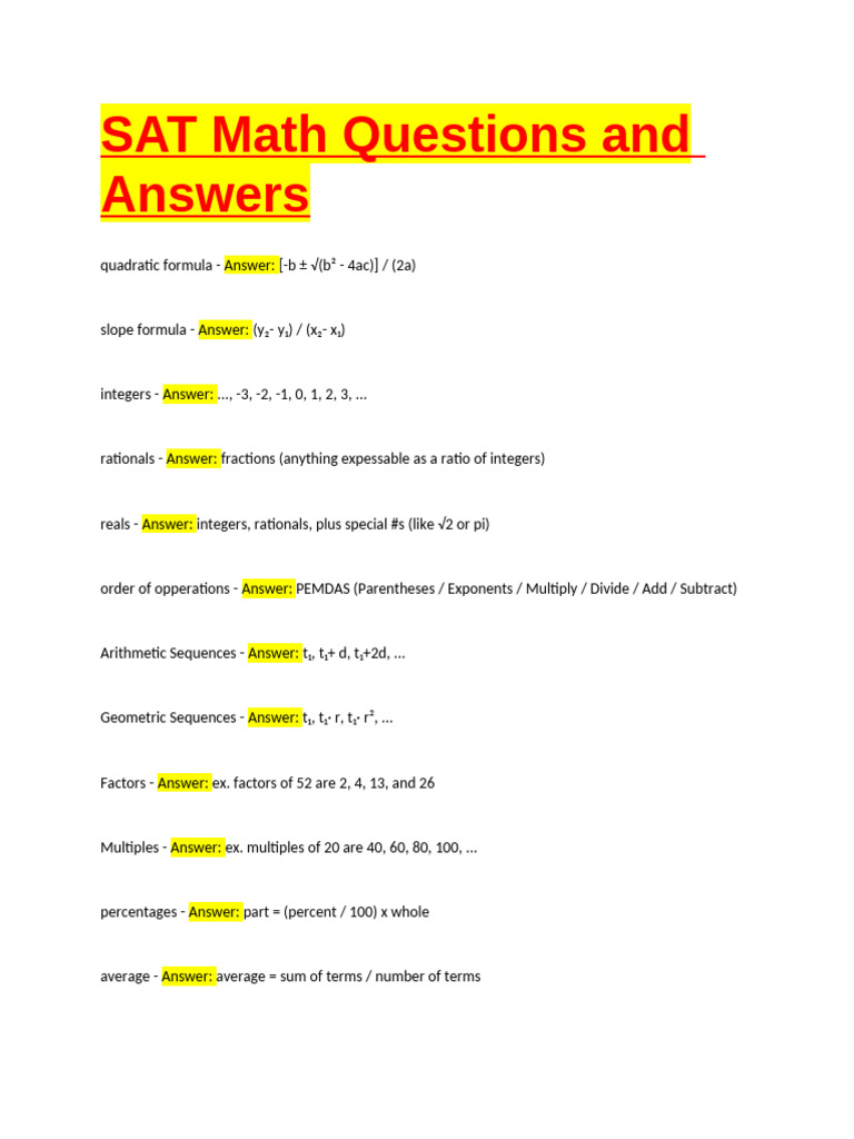 SAT Math Questions and Answers Guide | PDF | Area | Triangle
