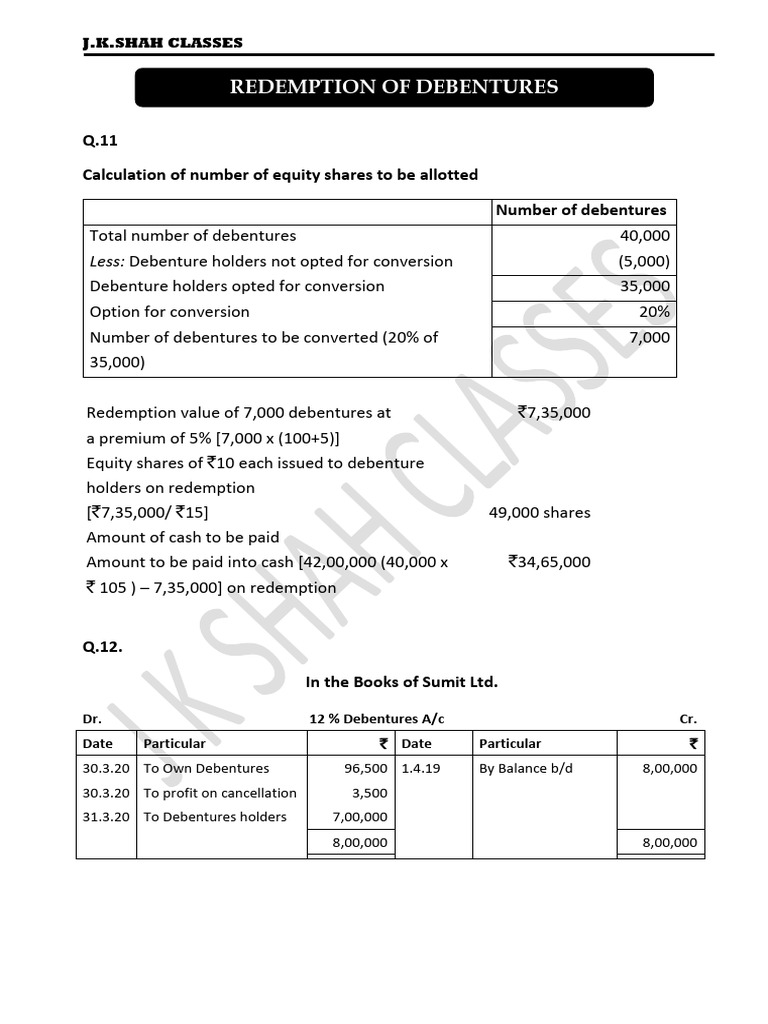Debenture Redemption Accounting Guide | PDF | Debenture | Equity (Finance)