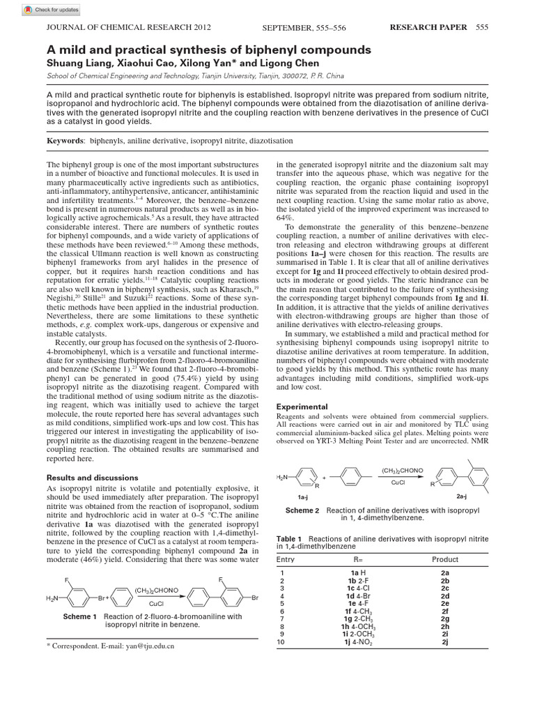 Liang Et Al 2012 A Mild and Practical Synthesis of Biphenyl Compounds ...