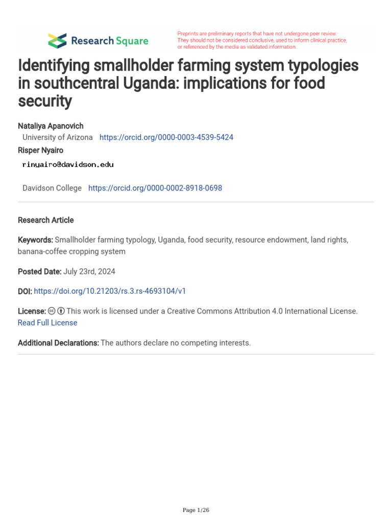 Smallholder Farming Typologies in Uganda | PDF | Agriculture | Food ...